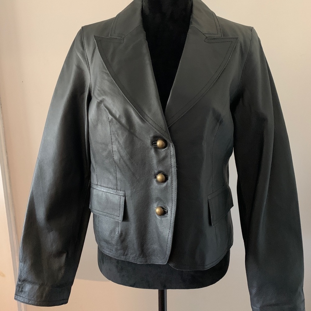 Black Nappa Leather Jacket, NWT, Size Medium